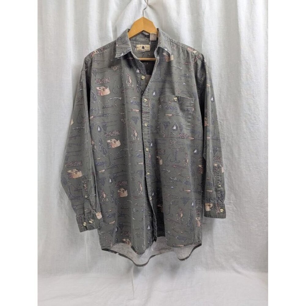 Northwest Territory Men's Large long sleeve fishing themed button down tackle H6